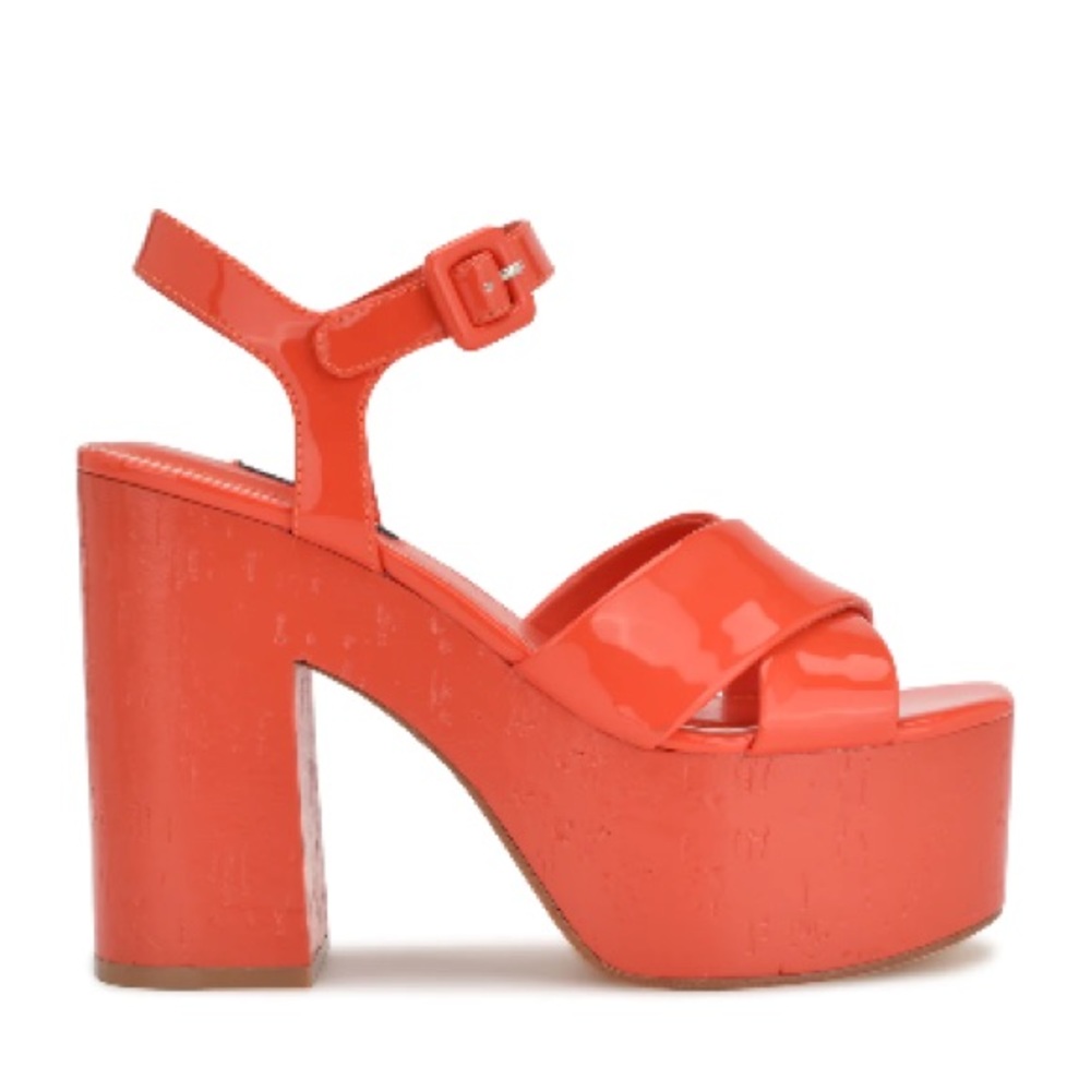 coral red platform heeled sandals
